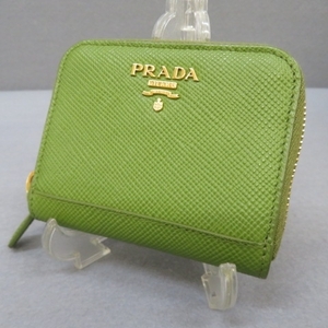 RKO304★PRADA　プラダ サフィアーノ ネロ コインケース 1MM268 ナチュラルグリーン★A