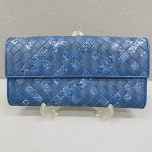 RKO204★BOTTEGA VENETA/ボッテガヴェネタ イントレチャート 長財布・青 B023467371★A