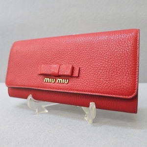 J633★miumiu/ミュウミュウ レザー長財布 赤 245★A