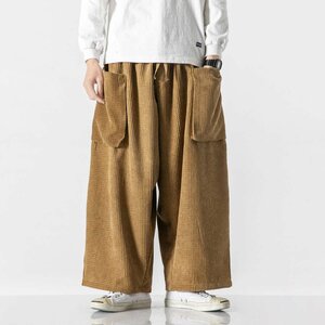 サルエルパンツ 新品 メンズ ワイドパンツ 大人気 コーデュロイ パンツ チノパン ゆったり 大きいサイズ 五色 M~5XL選択可 カーキ