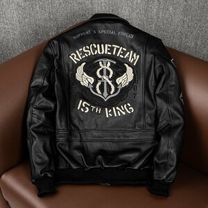 冬新品 ライダースジャケット レザージャケット 牛革 バイクジャケット 刺繍本革革ジャン メンズフライトジャケット S~5XL 黒