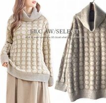 Jill.C*［新品］伸縮◎ジャガード織*タートルネック design プルオーバー*ウール混ニット*チュニック3661.BEIGE_画像1