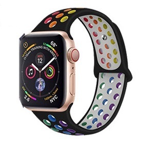 【Applewatch バンド 15 ブラック×レインボー 38mm/40mm/41mm】アップルウォッチ ベルト series 2 3 4 5 6 SE 7 SE2 8 スポーツ 女性 男性