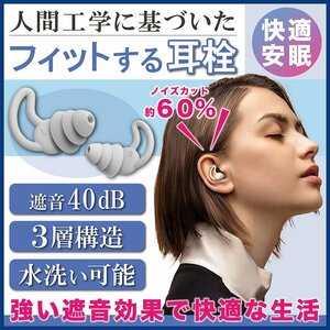 送料無料！耳栓 グレー 最強 騒音 高性能 睡眠用 睡眠 遮音性高い シリコン いびき 遮音 防音 ノイズカット 快眠 勉強 水洗い