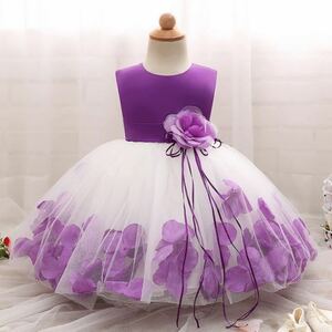 100cm child dress piano presentation long child dress formal The Seven-Five-Three Festival dress wedding purple + purple flower dress One-piece girl 