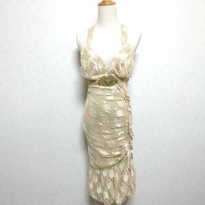 654 superior article IVY mermaid dress beige group free size race no sleeve brilliant . hand party dress nylon USED lady's 