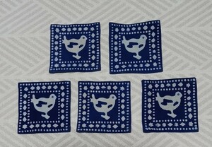 アジアン雑貨 インド製 藍染めプリントコースター (ひよこ 5枚)