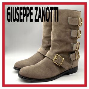 レディース GIUSEPPE ZANOTTI DESIGN (ジュゼッペザノッティデザイン）エンジニアブーツ バックルベルト スエード グレージュ 35.5 22.5cm