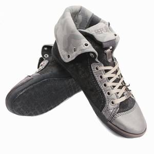 新品　REPLAY Brooke Metal Sneakers DKグレー 25cm EU40 GWV14　リプレイ　レディス スニーカー　ハイカット ミドルカット 切替可能