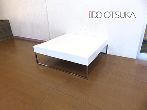モデルルーム展示品　 IDC大塚家具 「DM-GF016」 ホワイト鏡面仕上げセンターテーブル リビングテーブル/ローテーブル