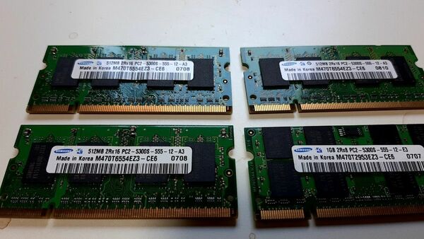  DDR2 メモリ　RAM　ノートパソコン用　pc2-5300s 1GB×1 512MB×3