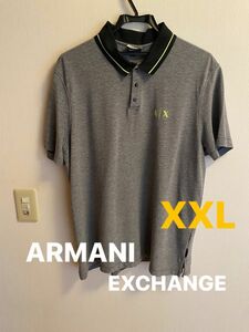 【ARMANI EXCHANGE/アルマーニ】▼【前も後ろもロゴ入】びゅんびゅんストレッチ▼グレー半袖ポロシャツ▼XXL