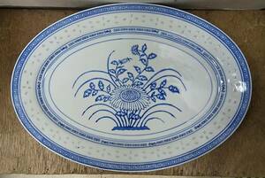  China . virtue .40cm oval plate . hand ellipse plate flower .*3027