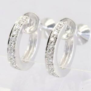  Mikimoto K18 white gold diamond total 0.18ct hoop earrings MIKIMOTO 3.68g