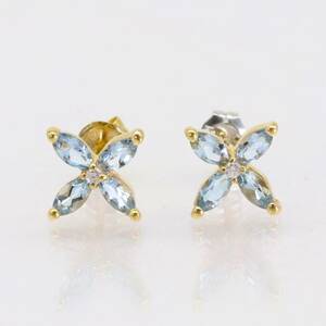  beautiful goods Vendome Aoyama flower blues tone aquamarine earrings K18 K14WG