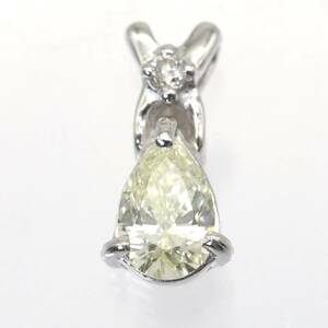 K18WG pair Shape yellow diamond 0.29ct necklace top pendant white gold Drop 