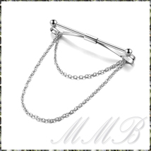 [Shirt Collar Clip] Silver Bar & Chain スタイリッシュ ダブルチェーン Yシャツ カラー クリップ 襟留め えり押さえ 6cm シルバーピン_画像2