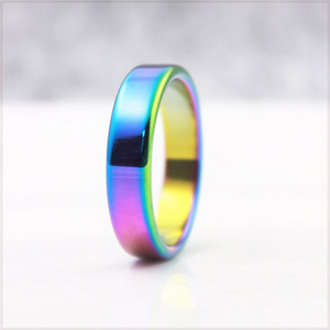 [RING] Hematite Rainbow ヒート グラデーション 焼き色 虹色 レインボー カラー ヘマタイト スムース フラット 6mm リング 21号 (4g)