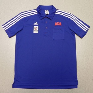 ☆良品☆JFA☆サッカー 日本代表☆adidas☆アディダス☆ASA☆朝日新聞☆半袖 ポロシャツ☆サイズXO☆青 ブルー★d