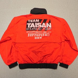 当時物 日本製 TEAM TAISAN チーム タイサン レーシングジャケット ナイロンジャケット L 古着 赤 ポルシェ フェラーリ BMW ★e