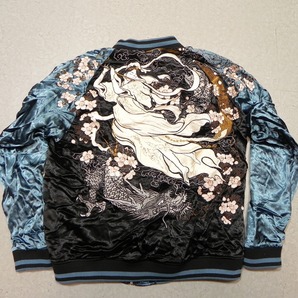 絡繰魂 粋♪ (XL) 天女 刺繍 リバーシブル レーヨン スカジャン XL スーベニアジャケット 和柄 ★dの画像1