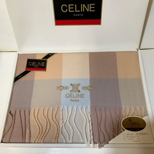 即決 送料無料 未使用★CELINE セリーヌ 純毛ひざ掛け ブランケット ウール100% ライスタ チェック 65cm×130cm 西川産業製造 ※箱無し発送