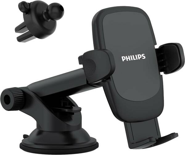 新品 Philips (フィリップス) 車載スマホホルダー 車 携帯ホルダー スマホ スタンド 吸盤式 送風口式 360°回転可能