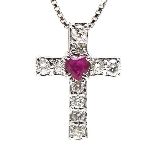 K10WG】 クロスクラウン キー ルビー 0.24ct ペンダント トップ-