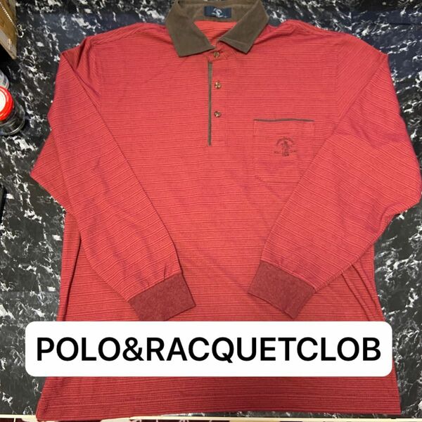 POLO&RACQUETCLOB襟こげ茶赤長袖ポロシャツ