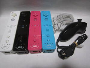 Wii リモコン モーションプラス 4個 白 黒 ピンク 水色 ＋ ヌンチャク 黒 1個 ストラップ 4個 動作確認済　同梱歓迎