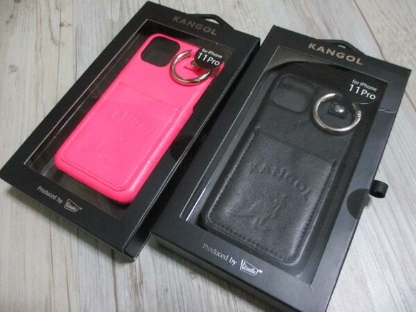 即決 2個セット KANGOL★iPhone11 Pro アイフォン スマホ 携帯 ケース カバー カラビナ ポケット カンゴール ピンク 黒 ブラック 新品 DP-1