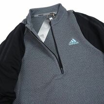 P595 新品 adidas GOLF アディダス ゴルフ ダブルニット ハーフジップ モックネック シャツ 保温 2XL グレー/ブラック_画像2