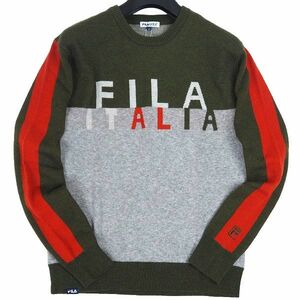 P508 新品 FILA GOLF フィラ ゴルフ 秋冬 ビッグロゴ ニット セーター 天竺編み LL カーキ