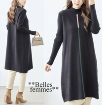 ★Belles*★送料185円★新品M～L*しっとりもっちりニット*シンプルセンターライン*ニット*チュニックワンピース*267黒*モックネック*TRUBE_画像2