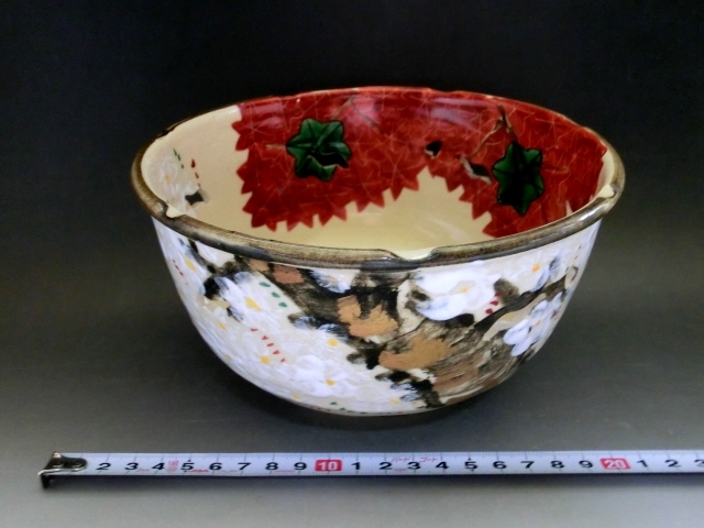 菓子鉢□色絵桜【久宝造】かし鉢 大鉢 京薩摩 京焼 共箱 古美術 菓子鉢□色絵桜【久宝造】かし鉢 大鉢 京薩摩 京焼 共箱 古美術