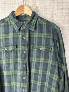 ☆US古着 Eddie Bauer エディバウアー ネルシャツ チェック柄 長袖 シャツ グリーン緑×ネイビー紺【L】コットン　　　　　　　◆4119◆