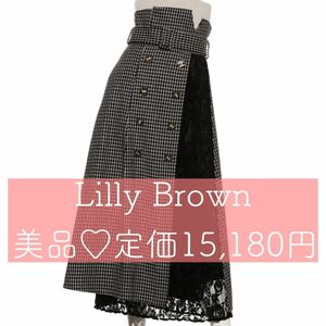 美品リリーブラウン Lily Brown 異素材切り替えスカート （ブラック）