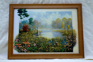 Art hand Auction Peter Motz 木框 艺术画框 版画 从画框中突出的自然风景 秋叶 蘑菇 秋天的水边 安静的高地 1, 艺术品, 绘画, 其他的