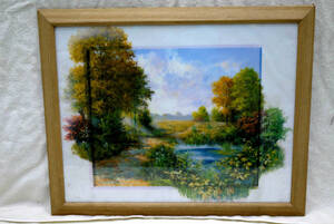 Art hand Auction Peter Motz Wooden Glass Frame Art Frame Print Painting Protruding from the Frame Nature Autumn Autumn Leaves Waterside Pond Quiet Highland 2, painting, oil painting, Nature, Landscape painting