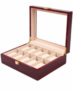  wristwatch storage case 10ps.@ for red color high class wooden transparent window attaching collection case exhibition box storage bok Swatch exhibition arm clock case 