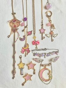 【3】ハンドメイド アクセサリー セット ピンク 天使界隈 量産型 地雷系 魔法少女 ネックレス ブローチ キーホルダー