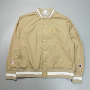 美品 CHAMPION チャンピオン BEAMS BOY ビームスボーイ ロゴプリントスタジャンジャケット ブルゾン S ベージュ レディース