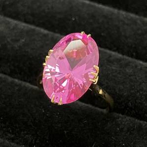 新品仕上済み ピンク 石 デザイン リング K18 15号 4.6g 金 イエロー ゴールド 指輪 店舗受取可の画像1