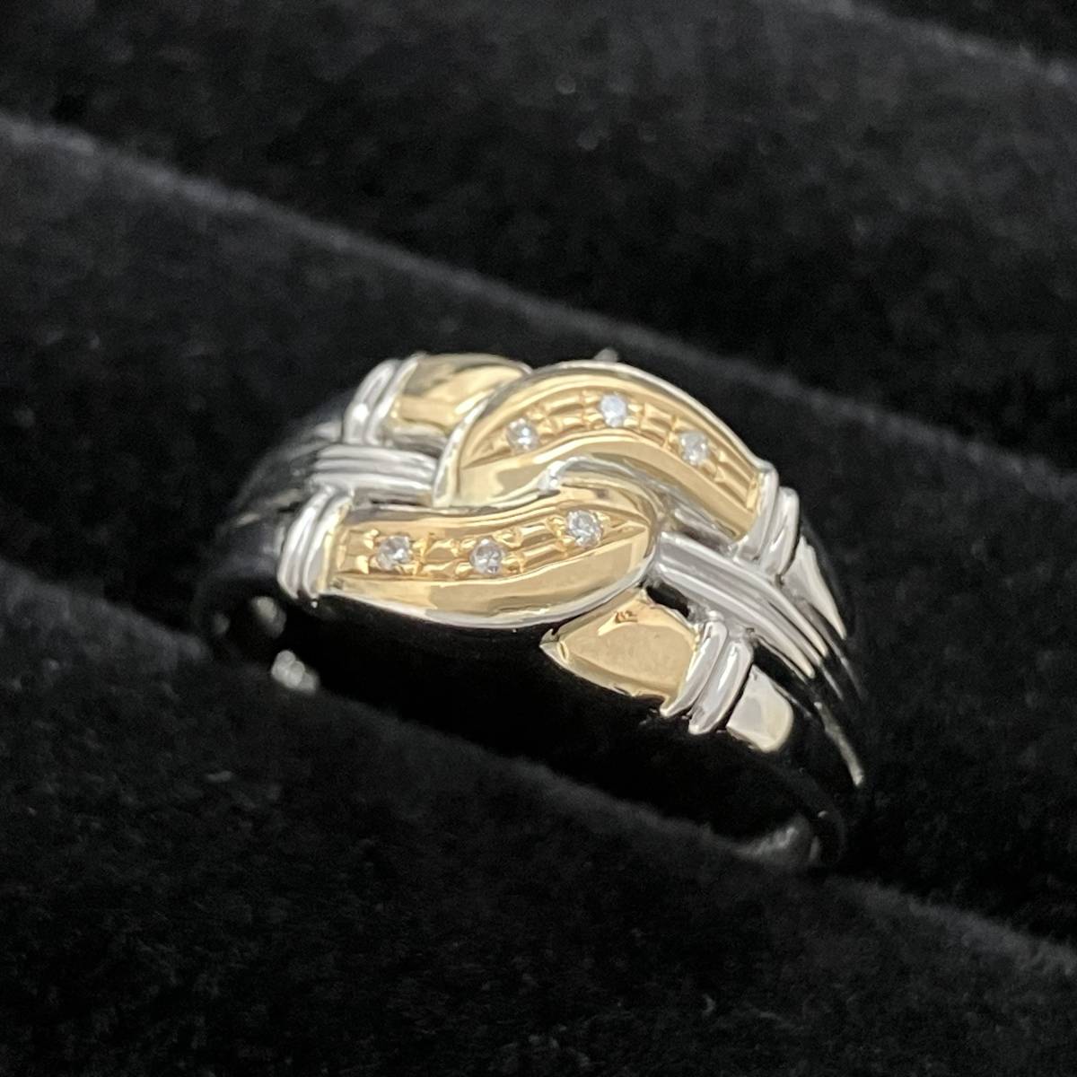 ○新品同様 プラチナ Pt900 イエローゴールド K18 ダイヤ 0.54ct 指輪