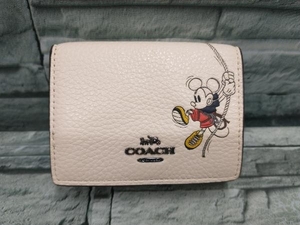 COACH × DISNEY/コーチ/ディズニー/コラボ/ミッキーロープクライム/三つ折り財布/スモールウォレット/レザー/ミッキー/ベージュ