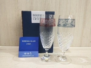  unused goods LASKA BOHEMIA CRYSTALla ska bohe mia crystal wine glass champagne glass pair red blue 