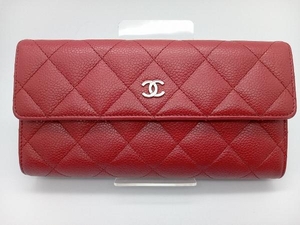 CHANEL マトラッセ 長財布 レッド 219***** キャビアスキン アコーディオンウォレット シャネル