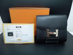 【最終値下げ品】【美品】【鑑定書付き】【箱付き】HERMES エルメス コンスタンス・コンパクト 二つ折り財布 黒 ブラック