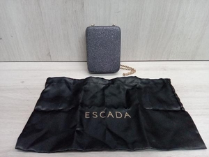 ESCADA エスカレータ ショルダーバッグ 1185-004115 横幅約9.5cm 牛革 保存袋付き スクエア チェーンショルダー グレー系 ラメ 小さめ