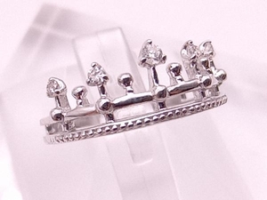 K18WG／ダイヤ0.08ct／9号リング／ティアラ／2.5g